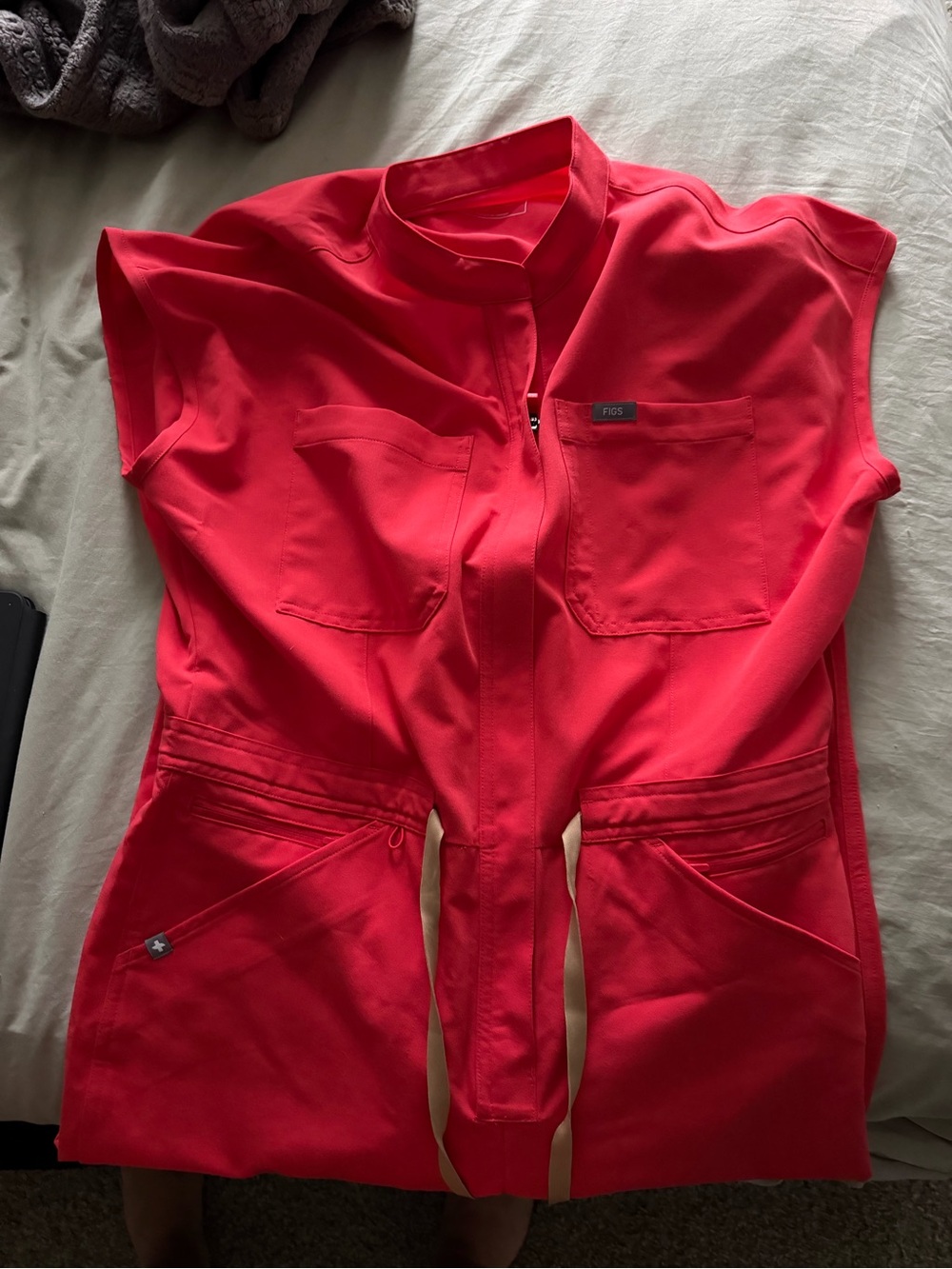 Figs Women's Bright Red Utility Jacket with Multiple Pockets